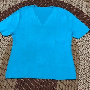 Turquoise cotton ribbed short sleeve sweater sz M
